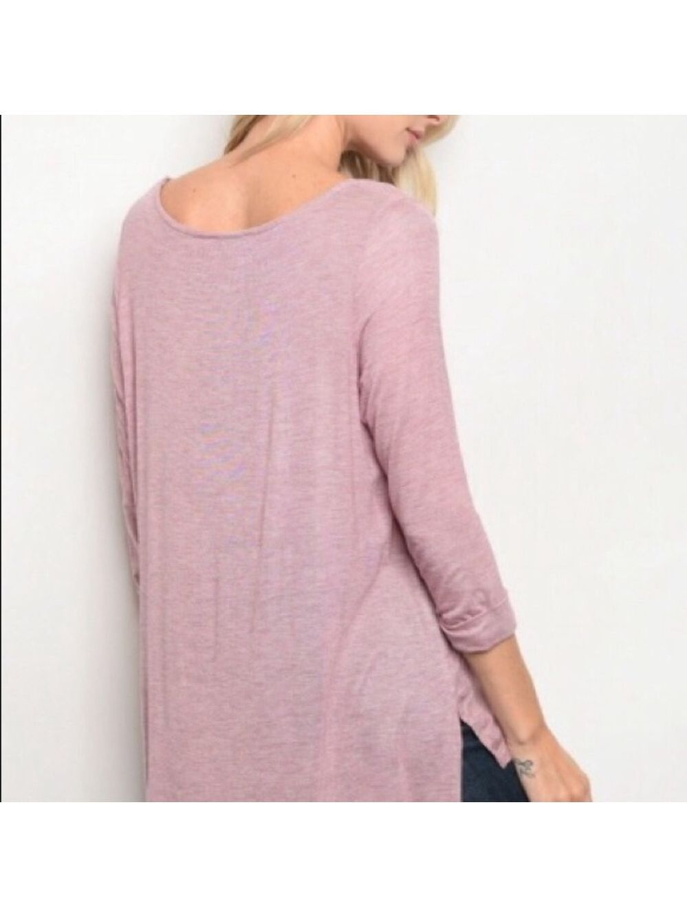 PAPERMOON Soft knit Pastel lilac pink tunic top scoop neck 3/4 sleeve